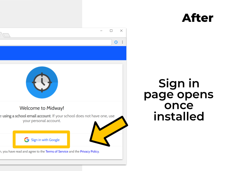 The Chrome Extension Midway welcome page with the sign in feature