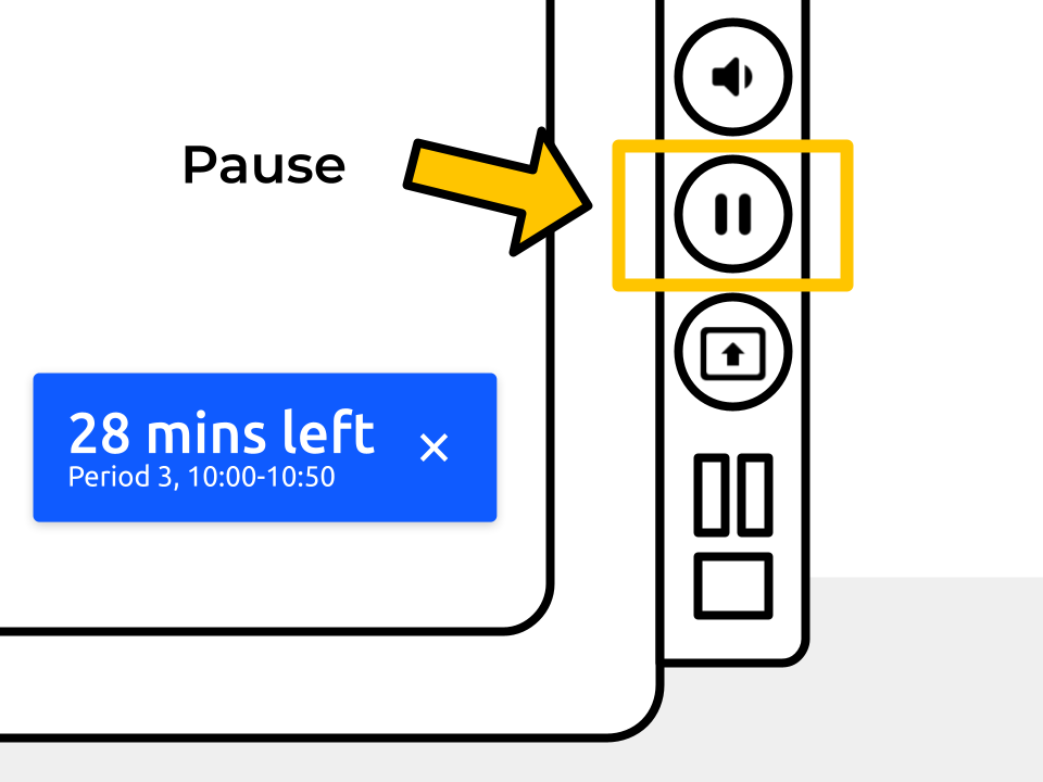 The lower right hand corner of an interactive display is shown with the pause button