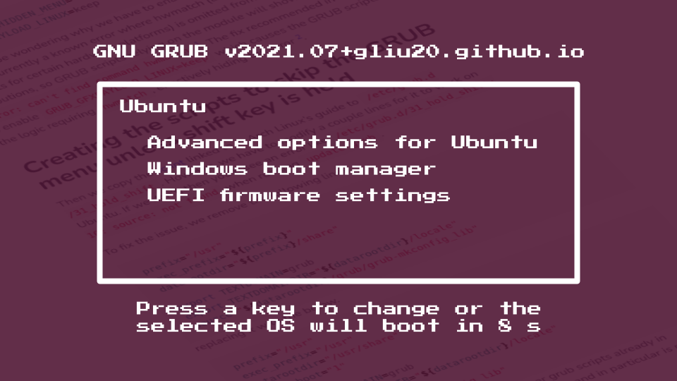 Hiding the GRUB menu in Ubuntu 20.04